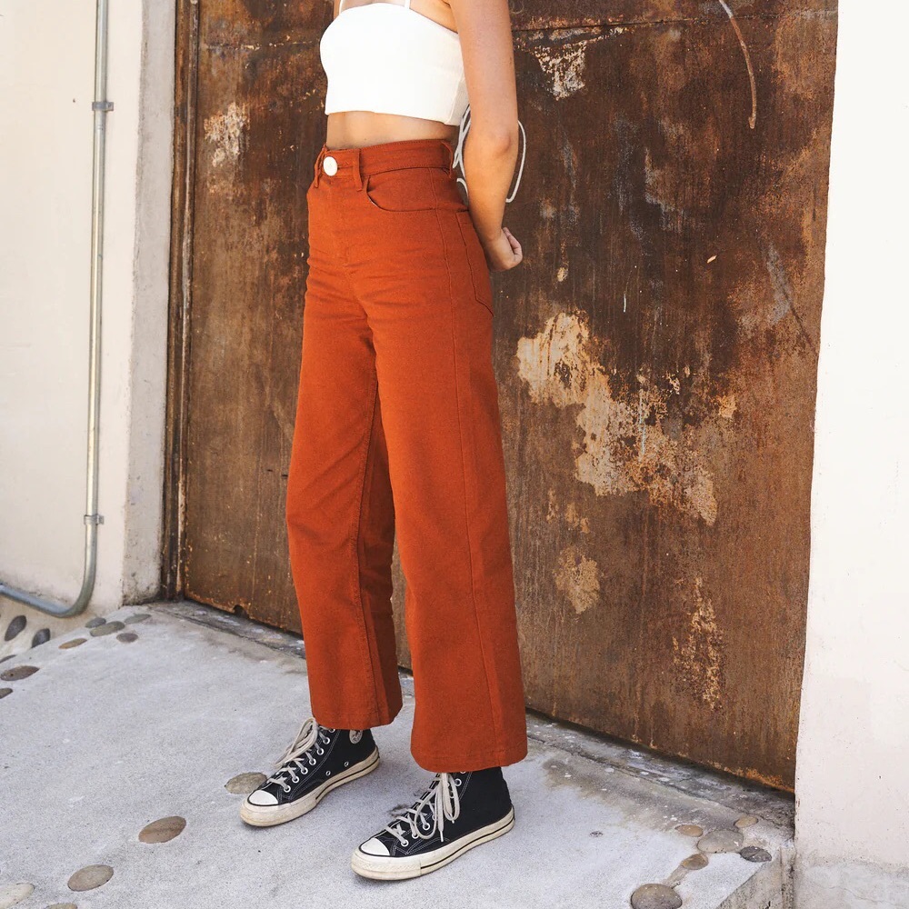 EUC Whimsy + Row Flora Wide Leg Crop in Rust Size 27